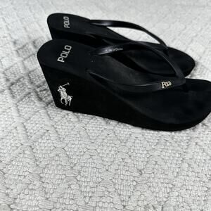 Polo Ralph Lauren Platform Wedge Flip Flops Women’s 8 Black Y2K Sandals